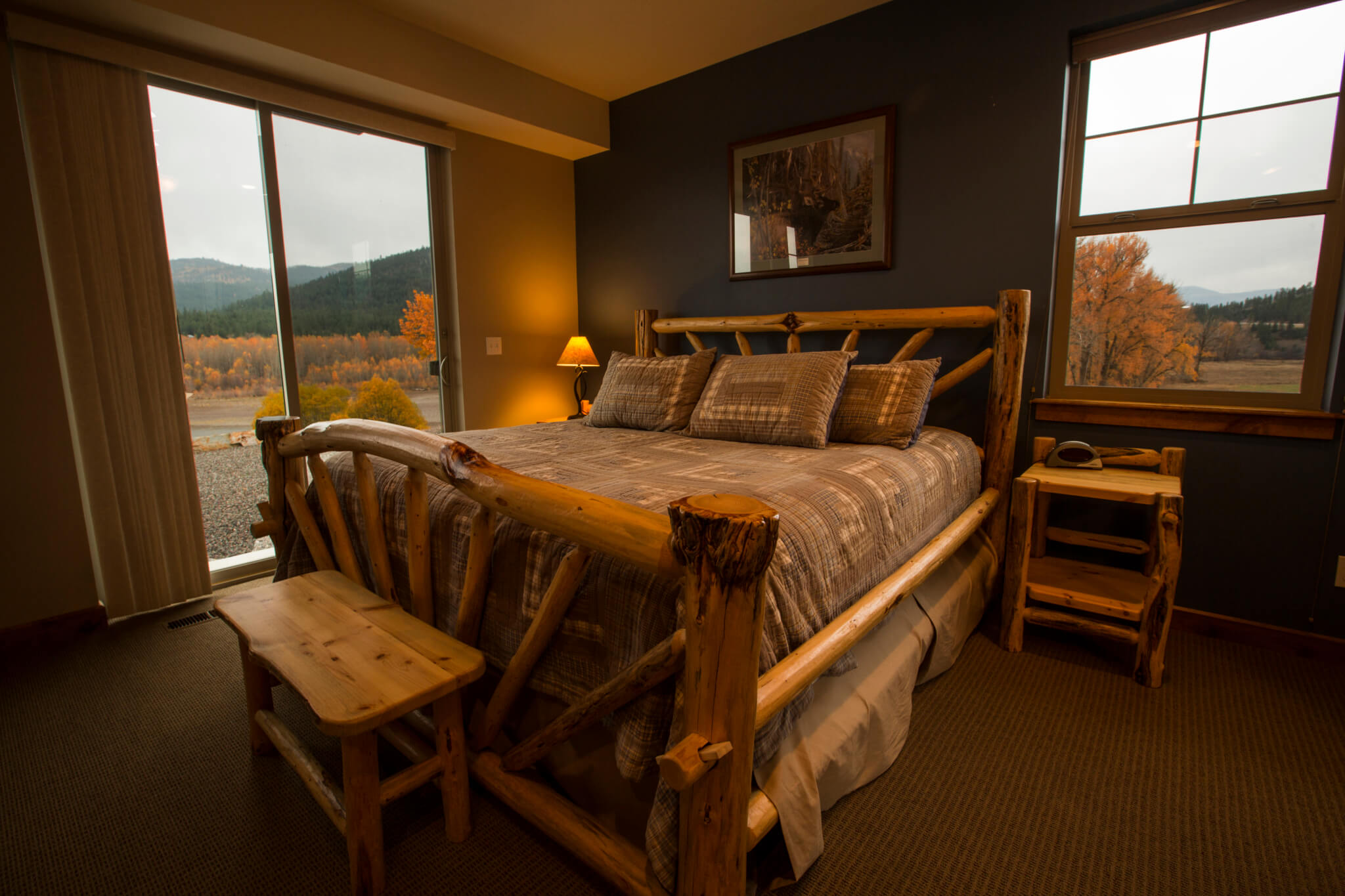 Fishing lodge bedroom.