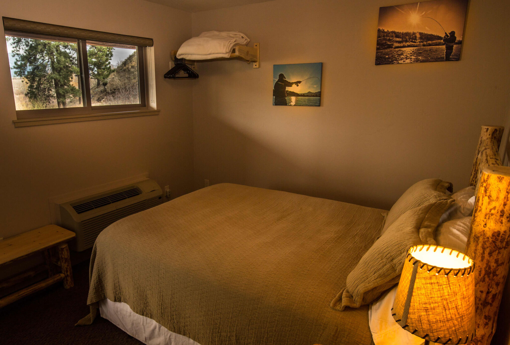 Fishing lodge bedroom.