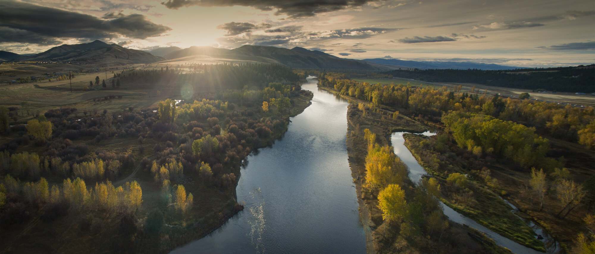 Aerial view of Montana river.