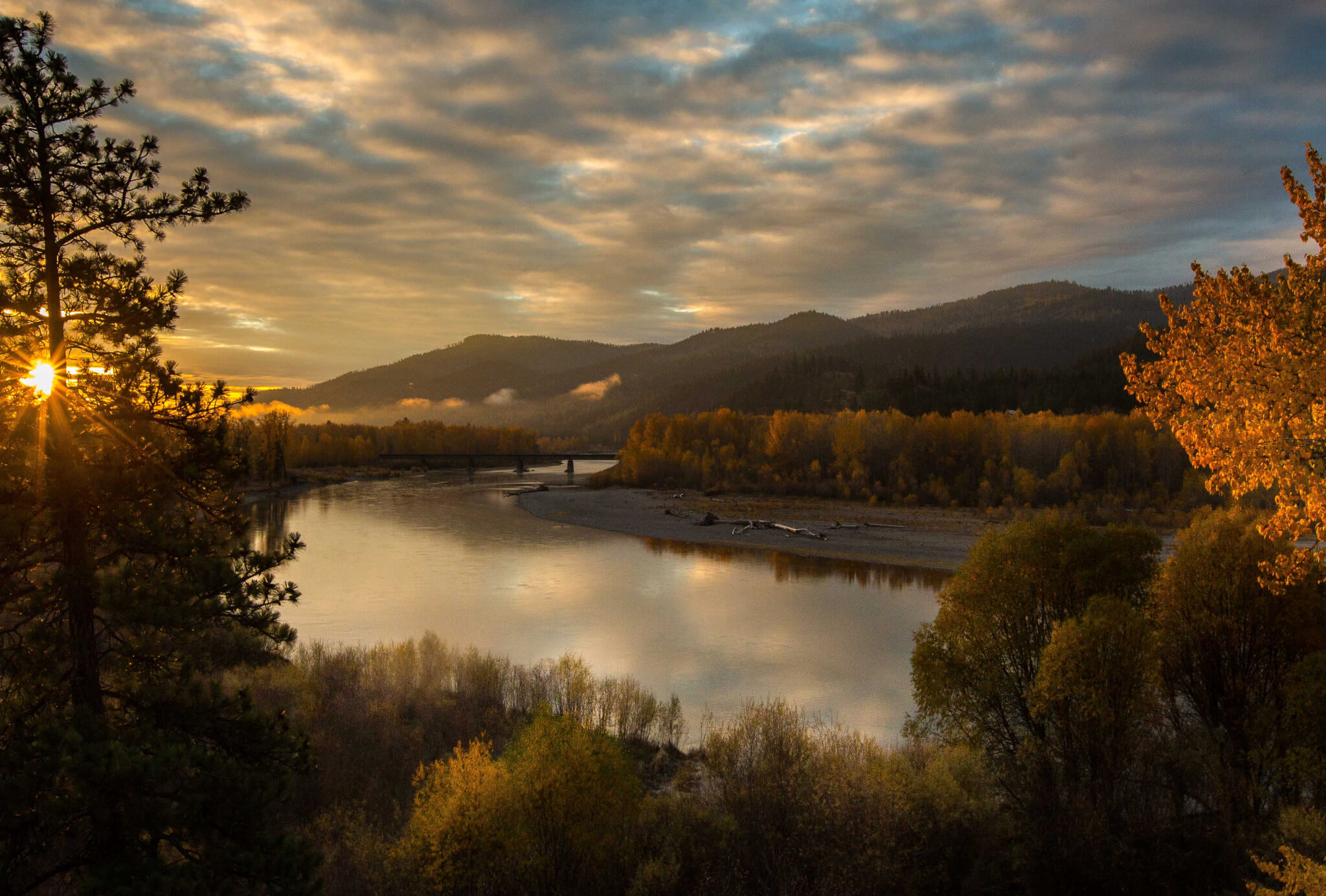 Montana river at sunset.