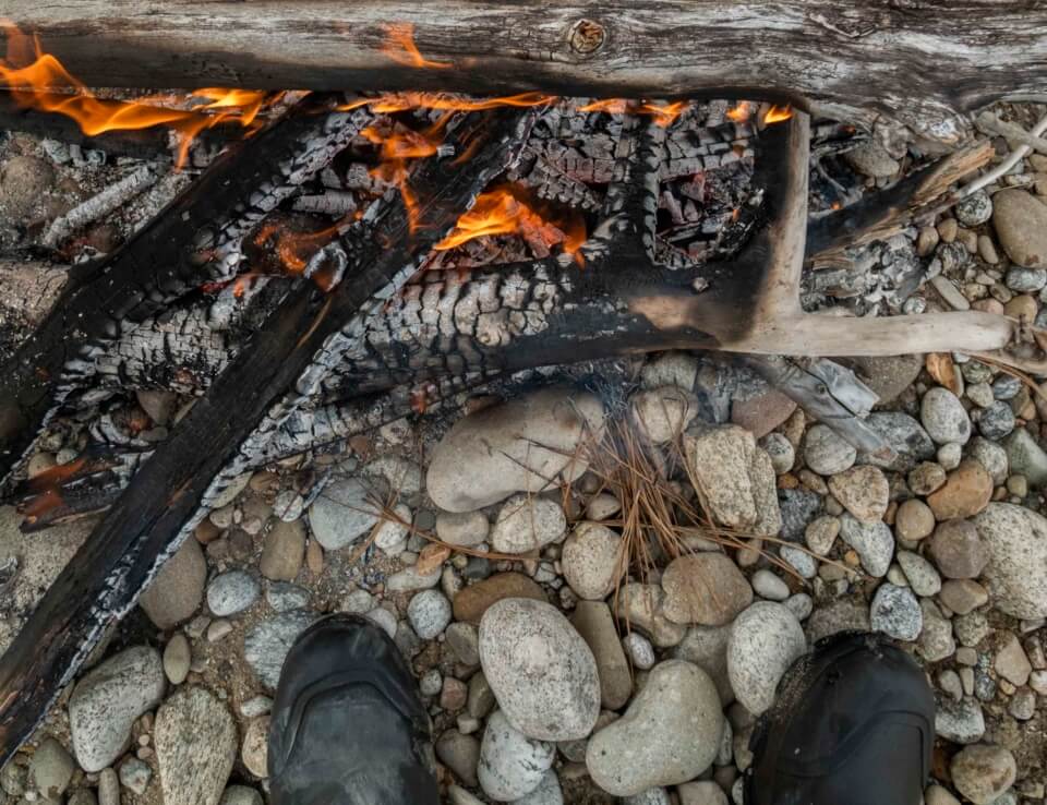 Top down view of camp fire.