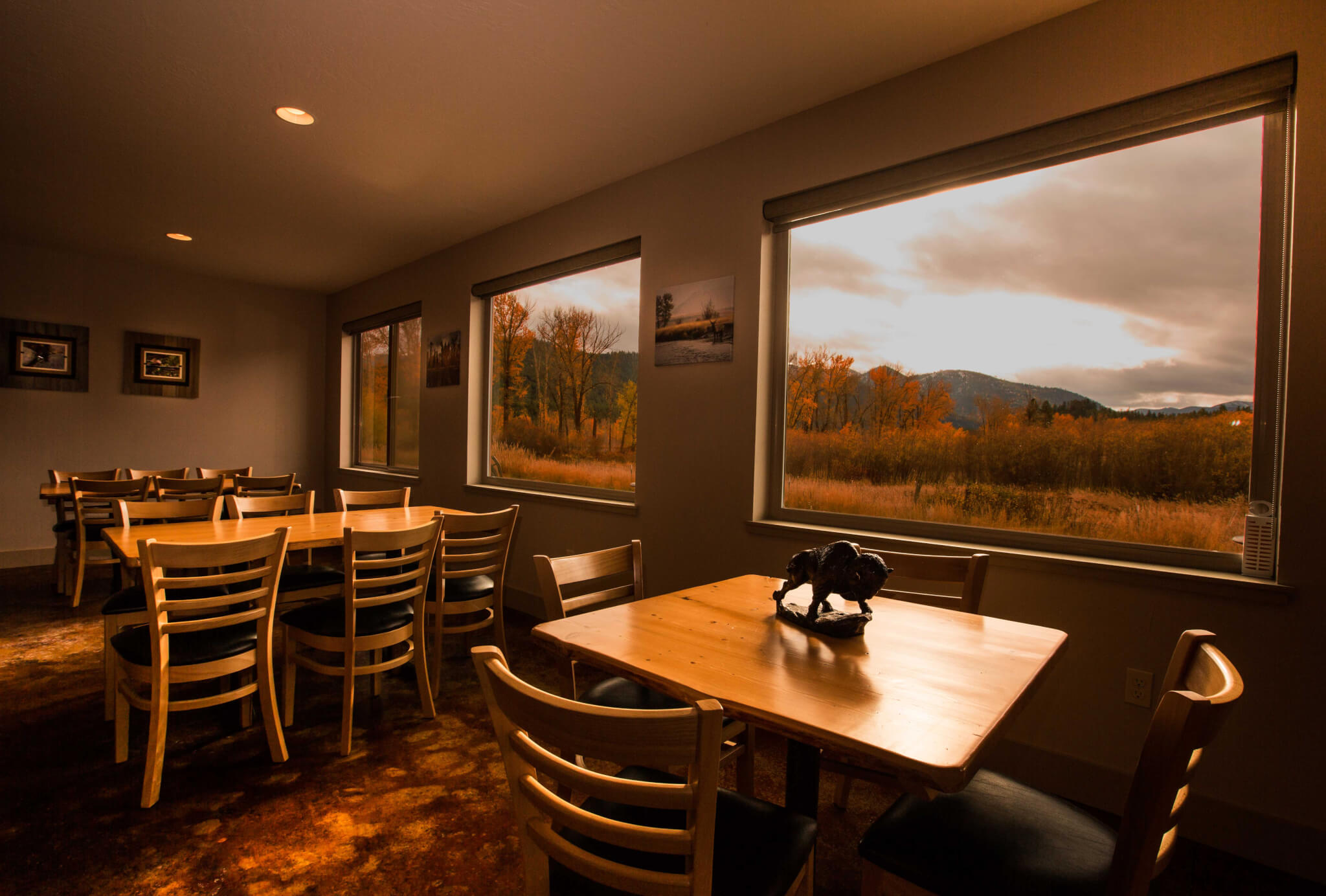 Dining area in fishing lodge.